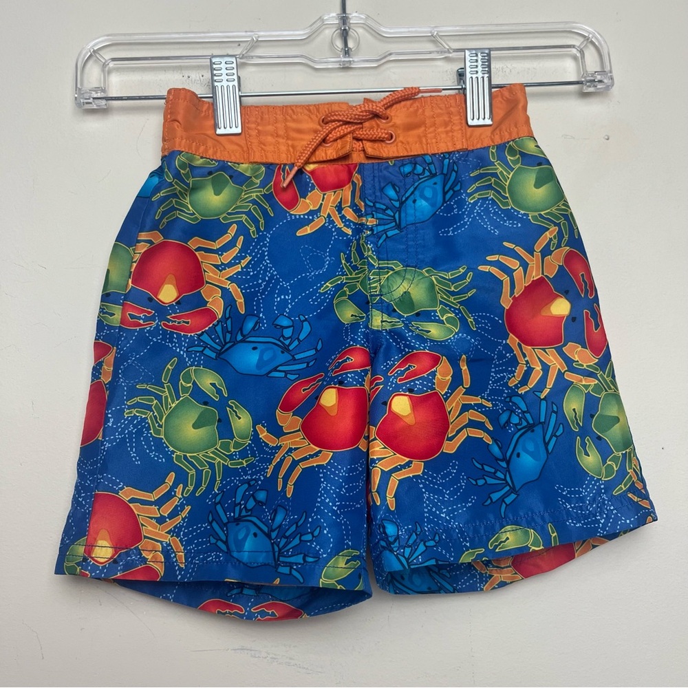 Gymboree 3 Blue Orange Colorful Crabs Swim Trunks‎ Board Shorts Vintage 2006